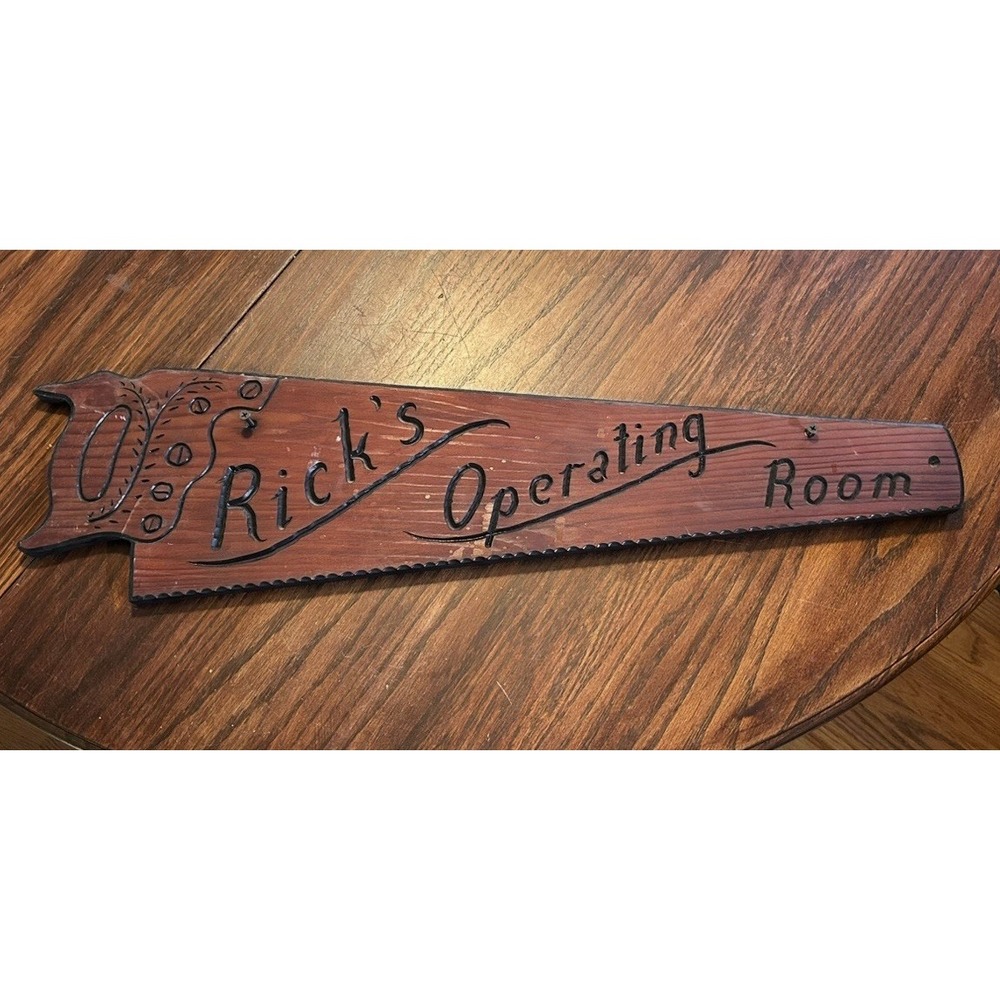 Vintage‎ Hand Carved Wooden Saw Personalized With Name Rick   man cave